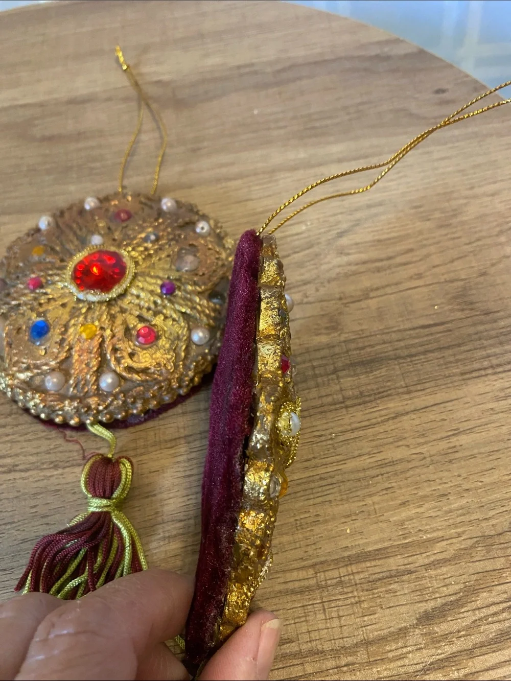 Victorian Style Embellished Gold Filigree Beaded Hanging Ornaments Set of 4